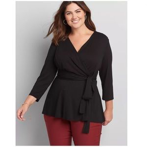 Lane Bryant 3/4 Sleeve Crossover Peplum Top Size 22/24